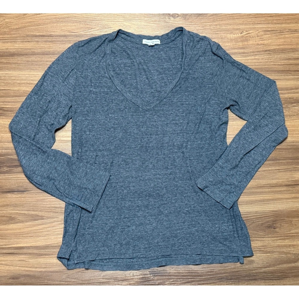 James Perse Standard Grey Deep V-Neck Long Sleeve Tee Shirt Women's Size 3 L